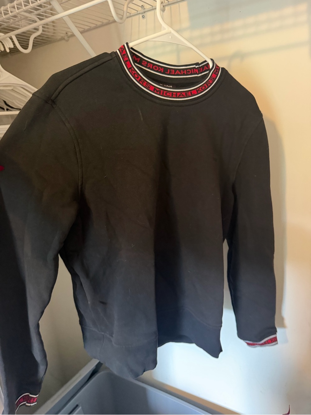 Michael Kors Black Crewneck Sweater with Red Trimmed Neckline